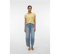 Rundhalsshirt VERO MODA "VMAVA PLAIN SS TOP GAJRS NOOS", Damen, Gr. L, golden haze, Jersey, Obermaterial: 95% Lyocell, 5% Elasthan, unifarben, regular fit normal, Rundhals, Shirts Rundhalsshirt, Mater