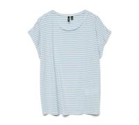 Rundhalsshirt VERO MODA "VMAVA PLAIN SS TOP STRIPE GA JRS NOOS", Damen, Gr. L (40), blau (airy blau stripes:pristine), Jersey, Obermaterial: 95% Lyocell, 5% Elasthan, gestreift, normal, Rundhals, Shir