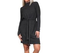 VERO MODA Damen Strick-Kleid VMBella kurzes Winterkleid mit Kragen und Gürtel 10315397 Black Melange XL