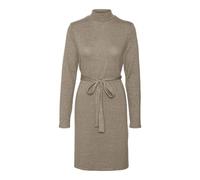 VERO MODA Damen Strick-Kleid VMBella kurzes Winterkleid mit Kragen und Gürtel 10315397 Silver Mink Melange L