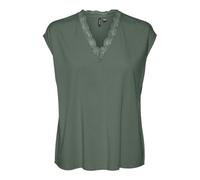 Blusentop VERO MODA "VMBELLA SL LACE TOP WVN GA NOOS", Damen, Gr. XS, laurel wreath, Web, Obermaterial: 97% Viskose, 3% Elasthan, unifarben, regular fit normal, V-Ausschnitt, angeschnitten, Blusen Blu