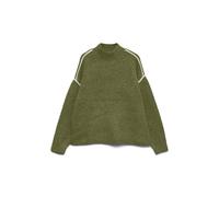 Strickpullover VERO MODA "VMBOOM LS HIGHNECK PIPING PULLOVER NOOS", Damen, Gr. L, sphagnum detail:melange with birch contrast, Strick, Obermaterial: 85% Polyester, 7% Polyacryl, 5% Wolle, 3% Elasthan,