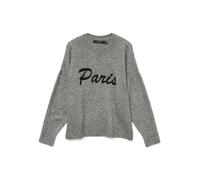 Strickpullover VERO MODA "VMBOOM LS O-NECK TEXT PULLOVER NOOS", Damen, Gr. XL, medium grau melange detail:with schwarz with paris text, Strick, Obermaterial: 85% Polyester, 7% Polyacryl, 5% Wolle, 3% 