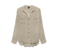 Hemdbluse VERO MODA "VMBUMPY L/S SHIRT NEW WVN GA NOOS", Damen, Gr. S, birch stripes:eva tigers eye, Web, Obermaterial: 100% Viskose, gestreift, regular fit Po-bedeckend, V-Ausschnitt, mit Riegel Mans