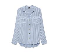 Hemdbluse VERO MODA "VMBUMPY L/S SHIRT NEW WVN GA NOOS", Damen, Gr. L, brunnera blau stripes:eva snow weiß, Web, Obermaterial: 100% Viskose, gestreift, regular fit Po-bedeckend, V-Ausschnitt, mit Rieg