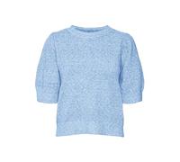 Rundhalspullover VERO MODA "VMDOFFY 2/4 O-NECK PULLOVER GA NOOS", Damen, Gr. L, blau (little boy blau melange), Strick, Obermaterial: 94% Polyester, 3% Elasthan, 3% Nylon, meliert, regular fit normal,