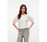 Kurzarmpullover VERO MODA "VMDOFFY 2/4 O-NECK PULLOVER GA NOOS", Damen, Gr. XS (34), weiß (snow weiß detail:melange), Strick, Obermaterial: 94% Polyester, 3% Elasthan, 3% Nylon, meliert, modisch, regu