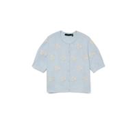 Strickjacke VERO MODA "VMDOFFY INTARSIA 2/4 O-NCK CARDIGAN NOOS", Damen, Gr. S, cashmere blau detail:with weiß cherries, Strick, Obermaterial: 94% Polyester, 3% Elasthan, 3% Nylon, gemustert, regular 
