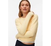 Rundhalspullover VERO MODA "VMDOFFY LS O-NECK BLOUSE GA NOOS", Damen, Gr. M, golden haze detail:with weiß melange, Strick, Obermaterial: 94% Polyester, 3% Elasthan, 3% Nylon, meliert, regular fit norm