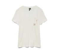 T-Shirt VERO MODA "VMEDA VANESSA SS TOP BOX JRS GA", Damen, Gr. S, weiß (snow weiß print:dream), Jersey, Obermaterial: 100% Baumwolle, bedruckt, loose fit normal, V-Ausschnitt, Shirts T-Shirt (3232135