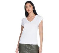 V-Shirt VERO MODA "VMFILLI", Damen, Gr. M, weiß (hellweiß), Jersey, Obermaterial: 70% Modal, 30% Polyester, unifarben, figurumspielend hüftlang, V-Ausschnitt, angeschnitten, Shirts (14313606-M) hellwe