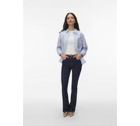 Hemdbluse VERO MODA "VMINGE L/S SHIRT WVN BTQ", Damen, Gr. XS, palace blau stripes:snow weiß, Obermaterial: 59% Baumwolle, 41% Polyester, gestreift, regular fit normal, Blusen Hemdbluse, mit Brutstasc