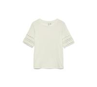 T-Shirt VERO MODA "VMIVACY 2/4 O-NECK TOP JRS BTQ", Damen, Gr. M, snow weiß detail:snow weiß lace, Jersey, Obermaterial: 100% Baumwolle, unifarben, normal normal, Rundhals, Shirts T-Shirt, mit Lochsti