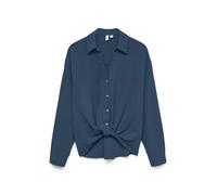 Hemdbluse VERO MODA "VMIZZY LS DETAIL SHIRT WVN BTQ GA", Damen, Gr. XS, schwarz denim, Obermaterial: 100% Polyester, unifarben, regular fit, Blusen Hemdbluse, mit geknoteter Front (86480858-XS) schwar