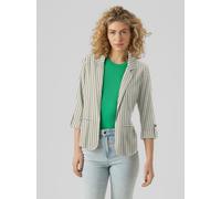 Kurzblazer VERO MODA "VMJESMILO 3/4 LOOSE BLAZER WVN NOOS", Damen, Gr. XXL, silber lining stripes:a. obsidian, Web, Obermaterial: 55% Viskose, 45% Leinen, gestreift, regular fit normal, V-Ausschnitt,