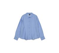 Hemdbluse VERO MODA "VMKAJA LS SHIRT WVN", Damen, Gr. L, blau (vista blau stripes:sandra), Obermaterial: 83% Viskose, 17% Nylon, gestreift, regular fit, Blusen Hemdbluse, mit Streifen (37510508-L) vis