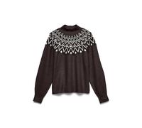 Strickpullover VERO MODA "VMKARLA LS HIGHNECK PULLOVER BOO", Damen, Gr. XS, chocolate torte detail:melange with schwarz, birch, Strick, Obermaterial: 52% Polyester, 40% Polyacryl, 5% Wolle, 3% Elastha