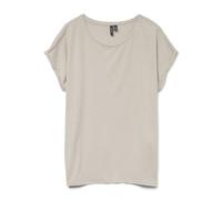 Vero Moda Damen Rundhalsshirt VMLAVA PLAIN SS TOP LUREX STRIPE Comfort-Fit Beige mit Gold-Lurex XS