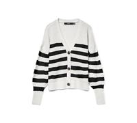 VERO MODA Damen VMLEA LS V-Neck Cuff Cardigan NOOS Pullover, Cloud Dancer/Stripes:Black, L