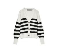 VERO MODA Damen VMLEA LS V-Neck Cuff Cardigan NOOS Pullover, Cloud Dancer/Stripes:Black, L