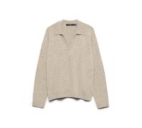 Vero Moda Regular Fit Strickpullover mit Hemdkragen Modell 'LEFILE' in Ecru, Größe M