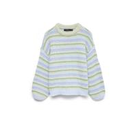 Strickpullover VERO MODA "VMMAYBE STRIPE LS O-NECK PULLOVER NOOS", Damen, Gr. S, fog grün stripes:with misteltoe, cashmere blau, brunnera blau, birch, Strick, Obermaterial: 100% Polyester, geringelt,