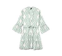 Tunikakleid VERO MODA "VMMELBA 3/4 SHORT BELT DRESS WVN GA NOOS", Damen, Gr. L, N-Gr, weiß (snow weiß aop:holly grün), Web, Obermaterial: 100% Viskose, bedruckt, kurz, V-Ausschnitt, Kleider, Sommerkle