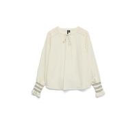 Blusenshirt VERO MODA "VMMILLIE LS TOP WVN GA", Damen, Gr. S, birch stripes:schwarz, Jersey, Obermaterial: 80% Viskose, 20% Nylon, gestreift, regular fit normal, V-Ausschnitt, Shirts Blusenshirt, mit 