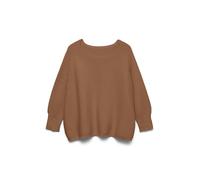 Strickpullover VERO MODA "VMNEW NORA 3/4 BOATNECK PULLOVER NOOS", Damen, Gr. L, caribou, Strick, Obermaterial: 100% Baumwolle, unifarben, regular fit normal, U-Boot-Ausschnitt, Pullover Strickpullover