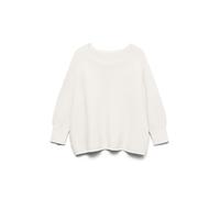 Strickpullover VERO MODA "VMNEW NORA 3/4 BOATNECK PULLOVER NOOS", Damen, Gr. S, snow weiß, Strick, Obermaterial: 100% Baumwolle, unifarben, regular fit normal, U-Boot-Ausschnitt, Pullover Strickpullov