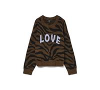 Strickpullover VERO MODA "VMNEWKAI LS O-NECK PULLOVER BOO", Damen, Gr. S, emperador pattern:with schwarz zebra pattern, baby lavender text, Strick, Obermaterial: 52% Polyester, 40% Polyacryl, 5% Wolle