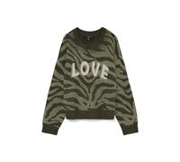 Strickpullover VERO MODA "VMNEWKAI LS O-NECK PULLOVER BOO", Damen, Gr. L, grape leaf pattern:with mermaid zebra pattern, birch text, Strick, Obermaterial: 52% Polyester, 40% Polyacryl, 5% Wolle, 3% El
