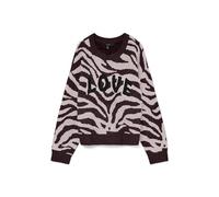 Strickpullover VERO MODA "VMNEWKAI LS O-NECK PULLOVER BOO", Damen, Gr. S, winetasting pattern:with pink dogwood zebra pattern, schwarz text, Strick, Obermaterial: 52% Polyester, 40% Polyacryl, 5% Woll