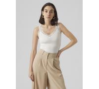Spitzentop VERO MODA "VMROSA SL TOP JRS NOOS", Damen, Gr. XL, weiß (snow weiß), Jersey, Obermaterial: 95% Viskose, 5% Elasthan, unifarben, figurbetont normal, V-Ausschnitt, Tops Spitzentop, Viskosemis