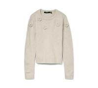 Rundhalspullover VERO MODA "VMROSE LS O-NECK PULLOVER BOO", Damen, Gr. L, beige (birch detail:melange), Strick, Obermaterial: 97% Polyester, 3% Elasthan, meliert, regular fit, Rundhals, Rippstrickbünd