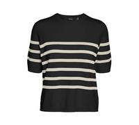 Kurzarmpullover VERO MODA "VMSABA PLAIN, Feinstrickpullover", Damen, Gr. XL, schwarz (schwarz stripes:w birch), Feinstrick, Obermaterial: 50% Viskose, 28% Polyester, 22% Nylon, gestreift, regular fit