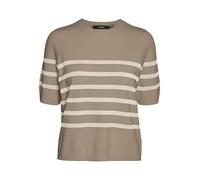 Kurzarmpullover VERO MODA "VMSABA PLAIN, Feinstrickpullover", Damen, Gr. XL, silber mink stripes:w birch, Feinstrick, Obermaterial: 50% Viskose, 28% Polyester, 22% Nylon, gestreift, regular fit normal