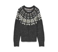 Strickpullover VERO MODA "VMSIMONE LS NORDIC PULLOVER GA REP BOO", Damen, Gr. M, rosa (dunkelgrau melange detail:with birch, rose e, flower opt), Strick, Obermaterial: 53% Polyester, 23% Polyacryl, 16