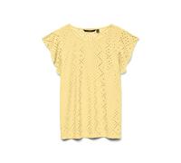 Rundhalsshirt VERO MODA "VMTASSA SL FRILL TOP NOOS", Damen, Gr. S, pale banana, Jersey, Obermaterial: 95% Polyester, 5% Elasthan, unifarben, loose fit normal, Rundhals, Shirts Rundhalsshirt, Materialm