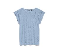 VERO MODA Damen Shirt Bluse mit Loch Muster und Kurzen Flügelärmeln
