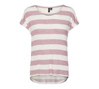 Kurzarmshirt VERO MODA "VMWIDE STRIPE SL TOP GA JRS NOOS", Damen, Gr. XS, nostalgia rose stripes:snow weiß, Jersey, Obermaterial: 96% Viskose, 4% Elasthan, gestreift, regular fit normal, Rundhals, Shi