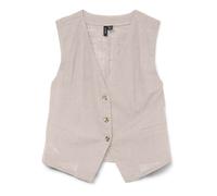 Kurzweste VERO MODA "VMCAIA SL VEST WVN NOOS", Herren, Gr. XS, beige (silber lining), Web, Obermaterial: 90% Baumwolle, 10% Leinen, unifarben, normal, V-Ausschnitt, Westen, Baumwolle mit Leinen, figur