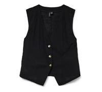 Kurzweste VERO MODA "VMCAIA SL VEST WVN NOOS", Damen, Gr. M (38), schwarz, Web, Obermaterial: 90% Baumwolle, 10% Leinen, unifarben, modisch, V-Ausschnitt, Westen (25725339-M) schwarz