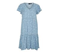 Vero Moda Women's VMHARPER SS Layer Short Dress Kleid, Light Blue Denim/Print:AOP, XS
