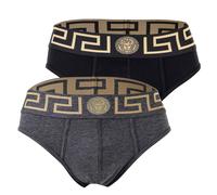 VERSACE Herren Slip, 2er Pack - TOPEKA, Baumwolle, einfarbig Schwarz/Grau S