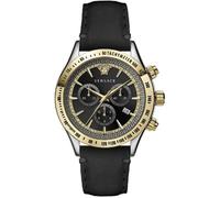 Versace Chrono Classic Uhr Schwarzes Leder Silber Gold Stahl 44mm VEV700219