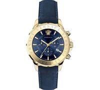 Versace Chrono Signature Herrenuhr Blau Leder Gold Stahl 44mm VEV600319