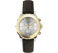 Versace Chrono Signature Herrenuhr Braunes Leder Silber Gold 44mm VEV600219