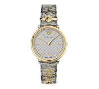 Versace Damen-Armbanduhr mit Quarzuhrwerk, Armband aus grauem Leder, Gehäuse aus Edelstahl, analoges Display, Grau - VE8104422