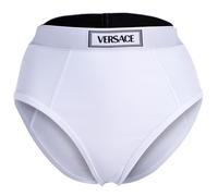 VERSACE Damen Slip Highleg RIB - hoher Logo-Bund, Rippstrick, Baumwoll-Stretch L Weiß
